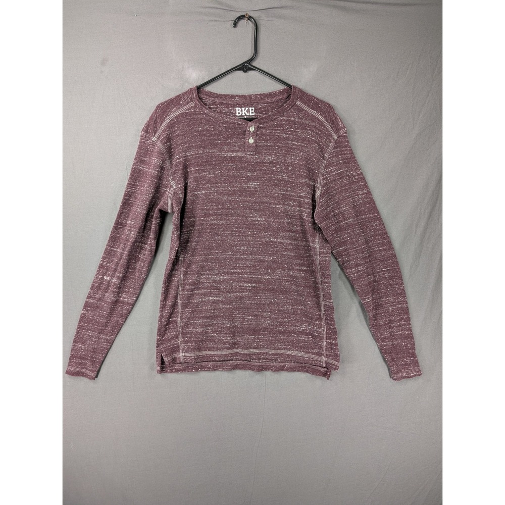 BKE Mens‎ Henley Long Sleeve Shirt Small Maroon Space Dye Cotton Blend B1132